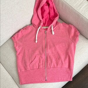 Short Sleeve Zip-Up Hoodie in Pink
